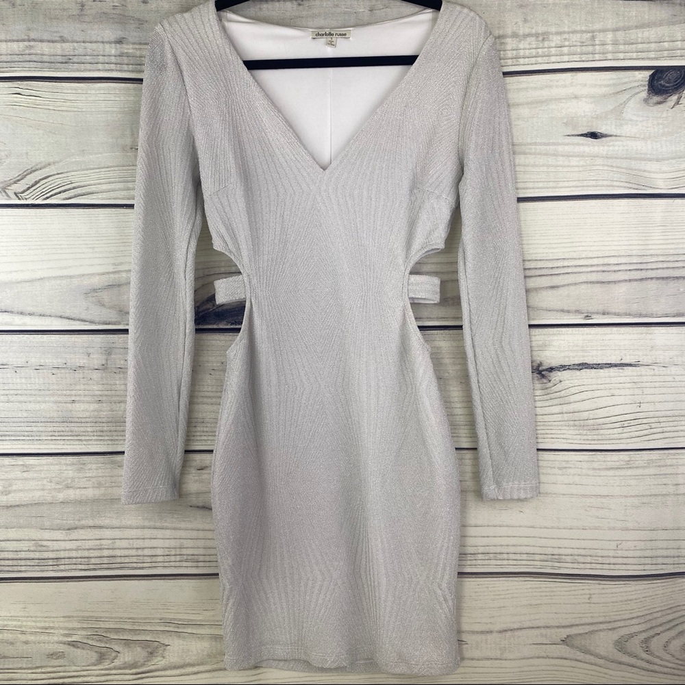 Long Sleeve Silver Party Dress